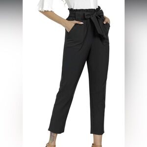 Women's Pants Casual Trouser Paper Bag Pants Elastic Waist Slim Pockets